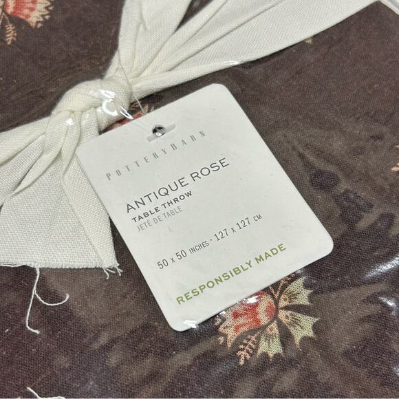 Pottery Barn Antique Rose Table Throw 50 x 50 Square Dining Room Plum Purple NWT - Picture 5 of 5